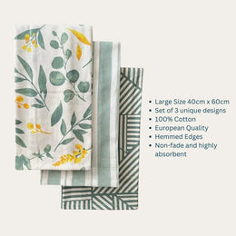 Sage Green Print Kitchen Napkins | Set of 3