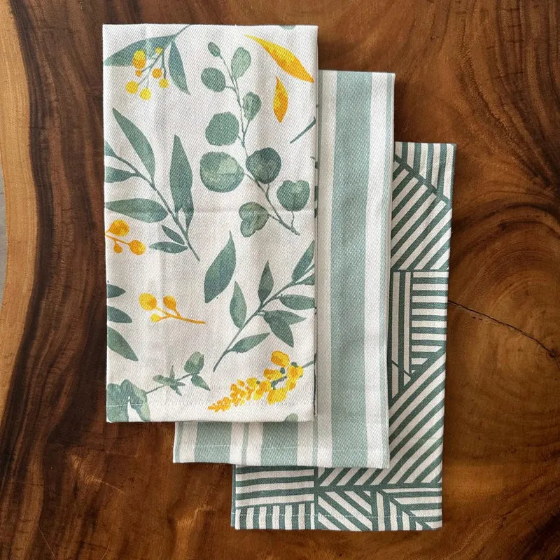 Sage Green Print Kitchen Napkins | Set of 3