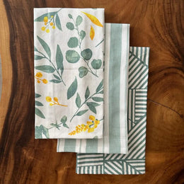 Sage Green Print Kitchen Napkins | Set of 3
