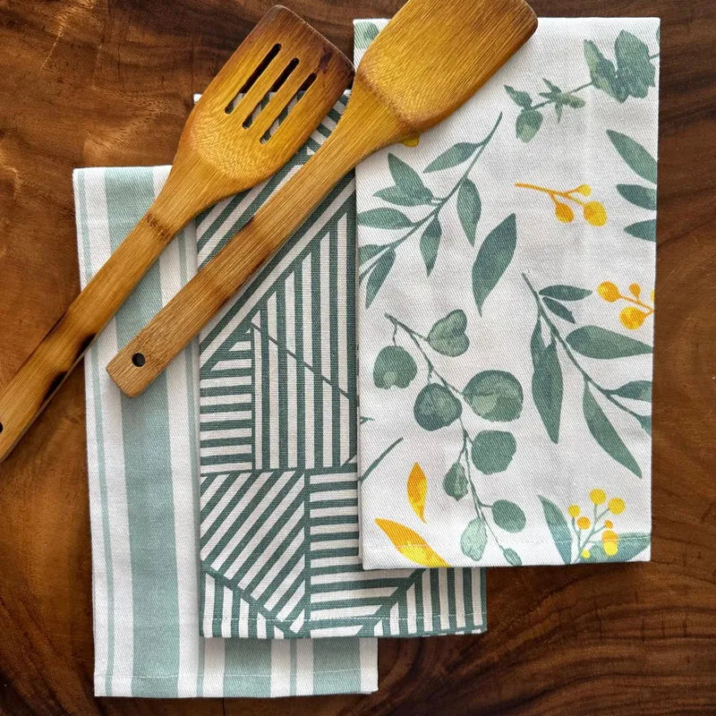 Sage Green Print Kitchen Napkins | Set of 3