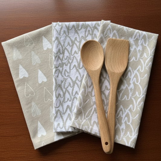 Oak & Lily Kitchen Towels – Ivory Beige | Set of 3 | 100% Cotton | European Quality | Super Absorbent & Anti-Bacterial