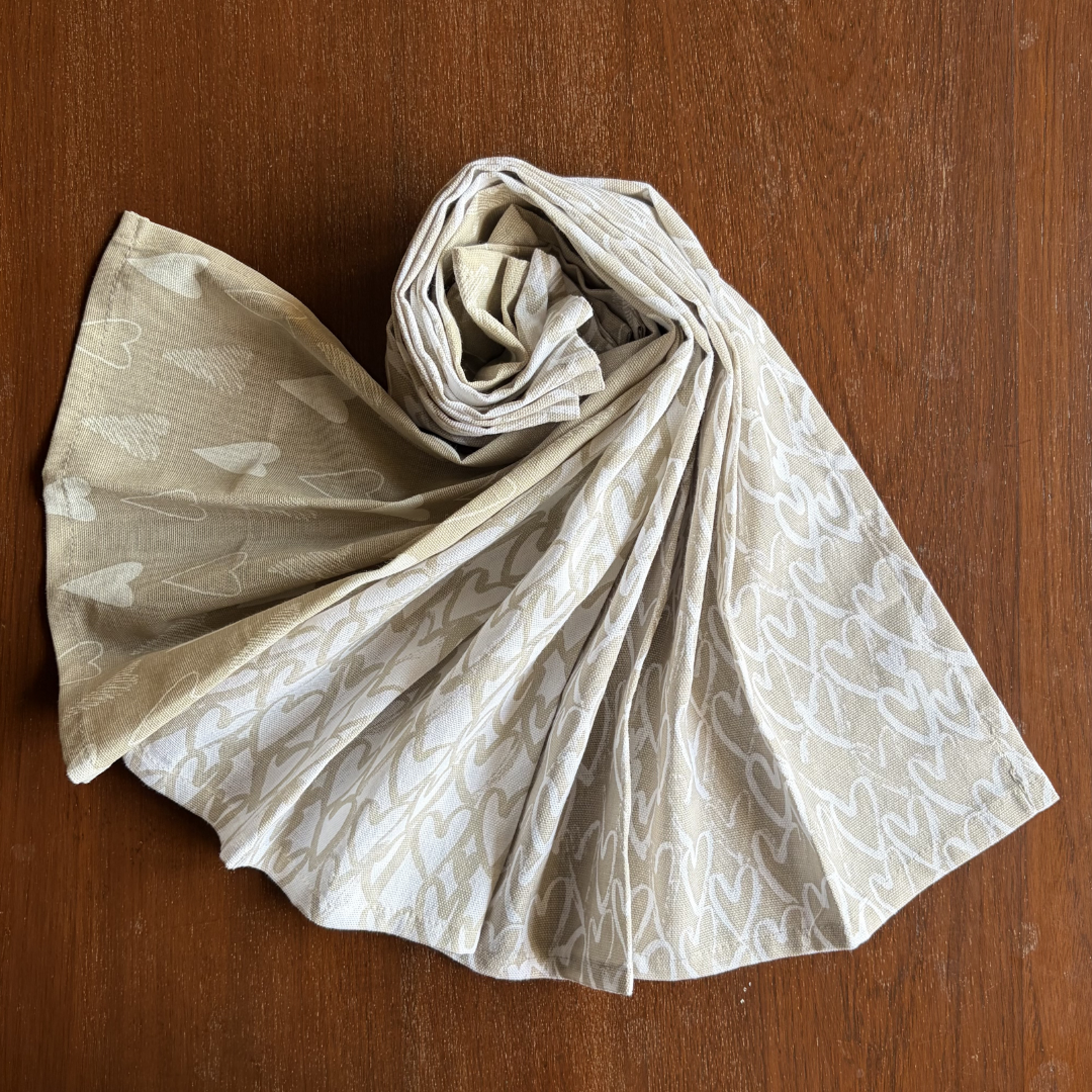 Ivory & Beige Heart Print Kitchen Napkins | Set of 3