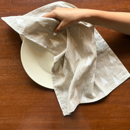Ivory & Beige Heart Print Kitchen Napkins | Set of 3