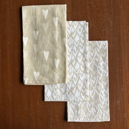 Ivory & Beige Heart Print Kitchen Napkins | Set of 3