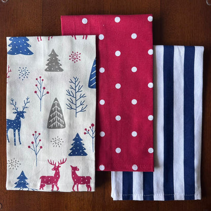 Oak & Lily Kitchen Towels – Blue Pine Wonderland Print | Set of 3 | 100% Cotton | European Quality | Super Absorbent & Anti-Bacterial
