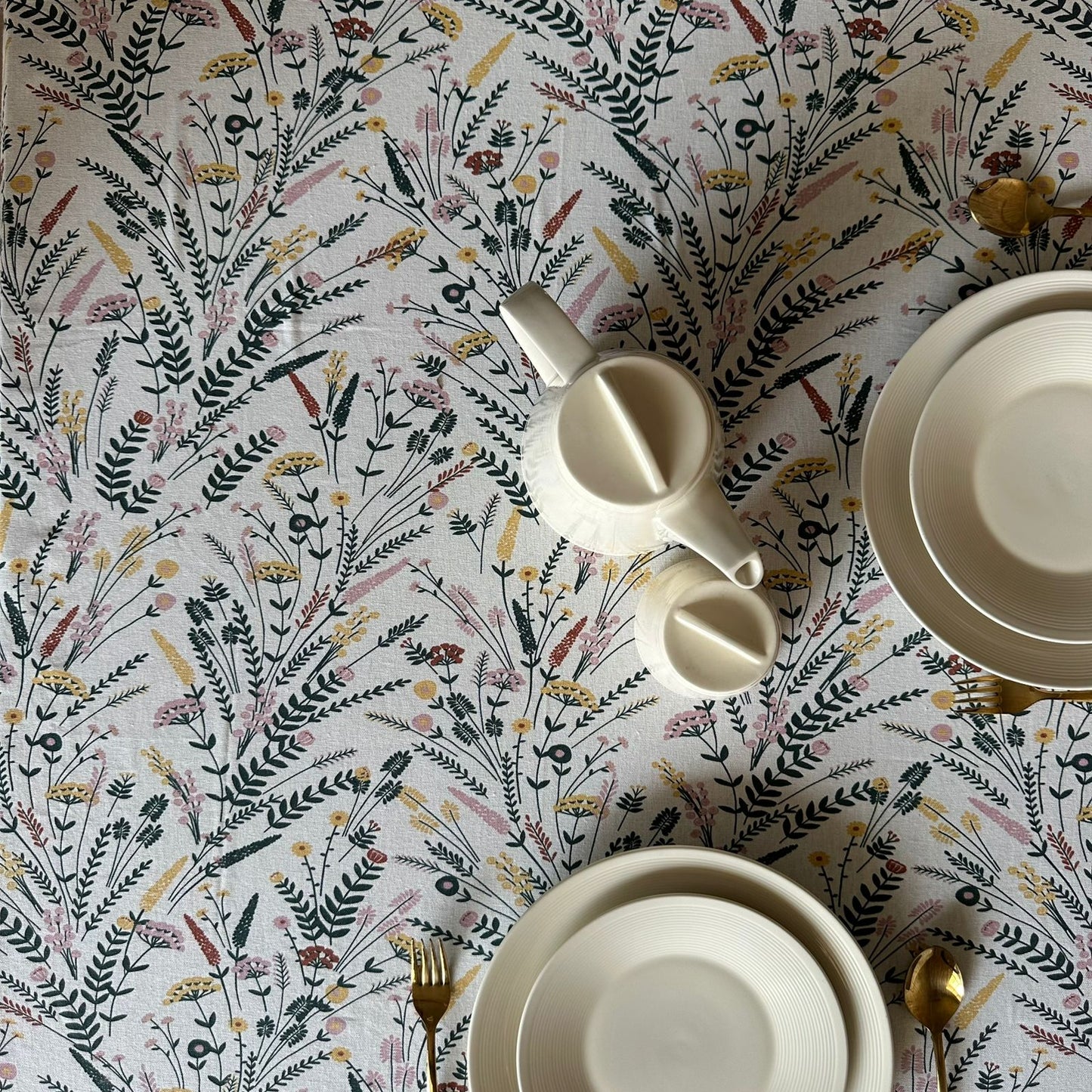 Oak & Lily Table Cloth – Colourful Multi Floral Print | 100% Cotton | Anti-Slip | Premium European Quality