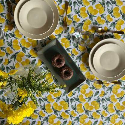 Oak & Lily Table Cloth – Zesty Yellow Lemon Print | 100% Cotton | Anti-Slip | Premium European Quality