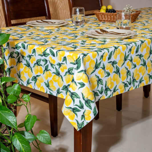 Oak & Lily Table Cloth – Zesty Yellow Lemon Print | 100% Cotton | Anti-Slip | Premium European Quality