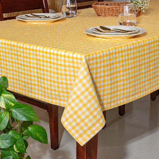 Oak & Lily Table Cloth – Yellow & White Check Print | 100% Cotton | Anti-Slip | Premium European Quality