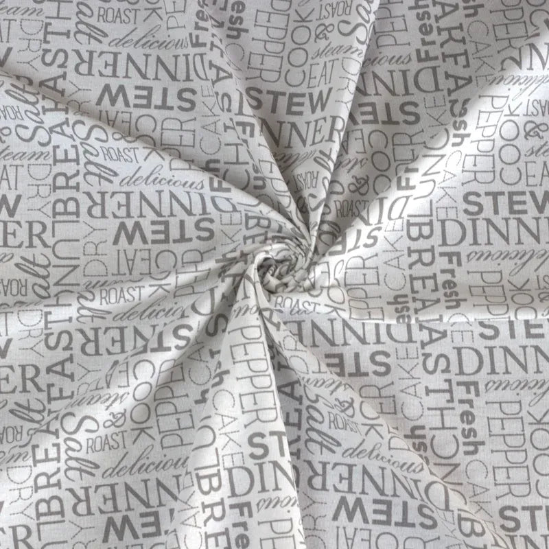 Oak & Lily Table Cloth – White & Grey Letter Print | 100% Cotton | Anti-Slip | Premium European Quality | 4-Seater Dining Table Cover