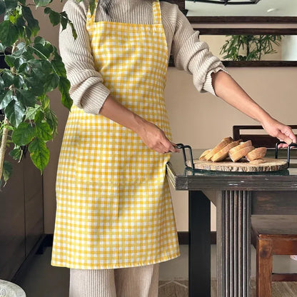 Yellow Check Print Kitchen Linen Set | Apron with Kitchen Napkins & Pot Holder