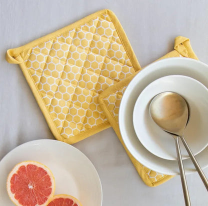 Yellow Check Print Kitchen Linen Set | Apron with Kitchen Napkins & Pot Holder