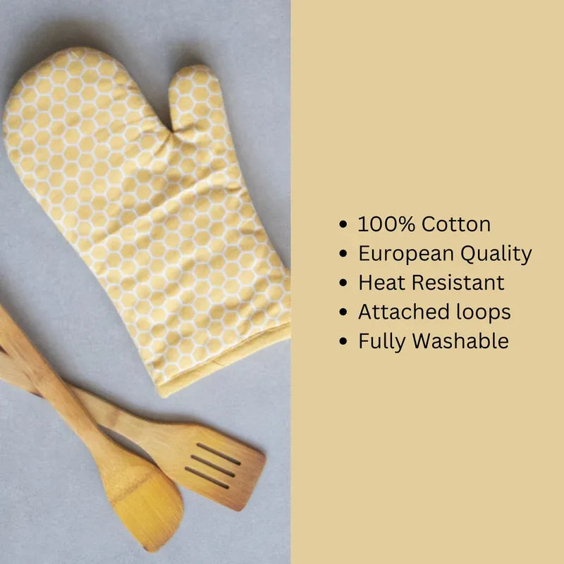 Yellow Honeycomb Print Oven Mittens | Set of 2