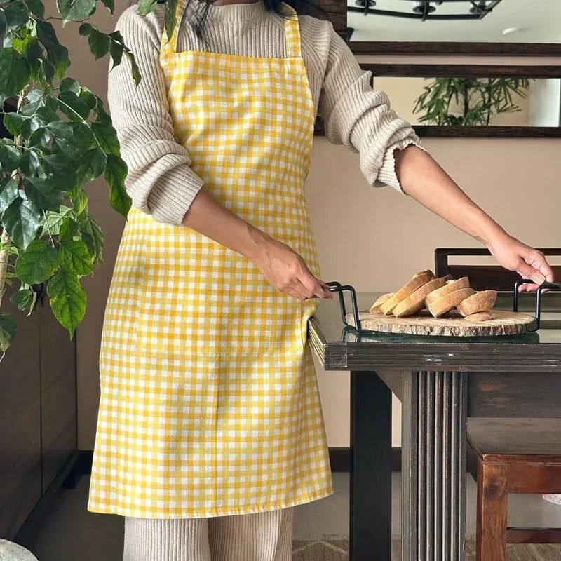 Yellow Check Print Apron