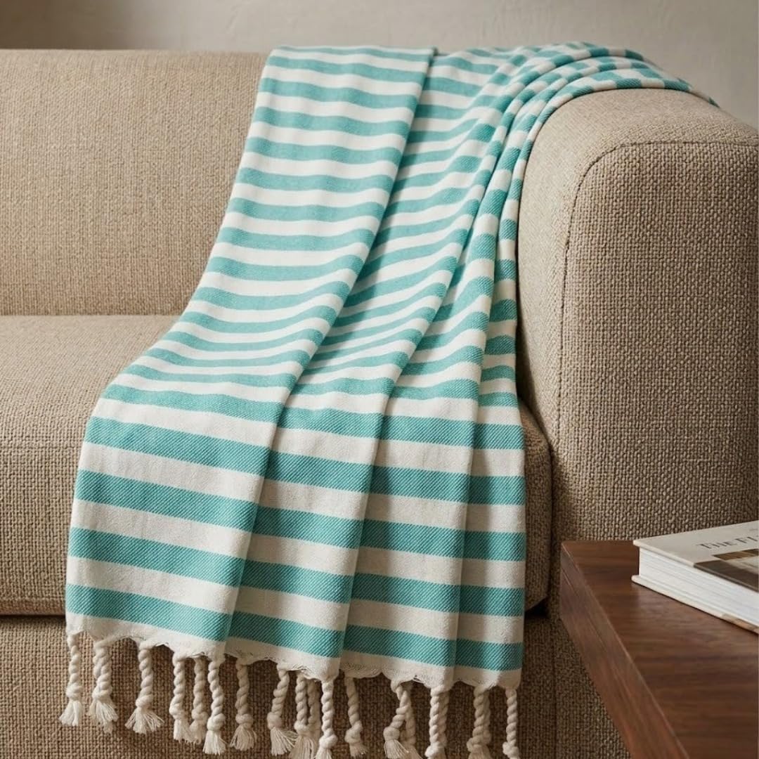 Oak & Lily 100% Cotton Sofa Throw Blanket (50x60 Inches) – Soft & Breathable Decorative Throw | Lightweight for Sofa, Bed & Travel