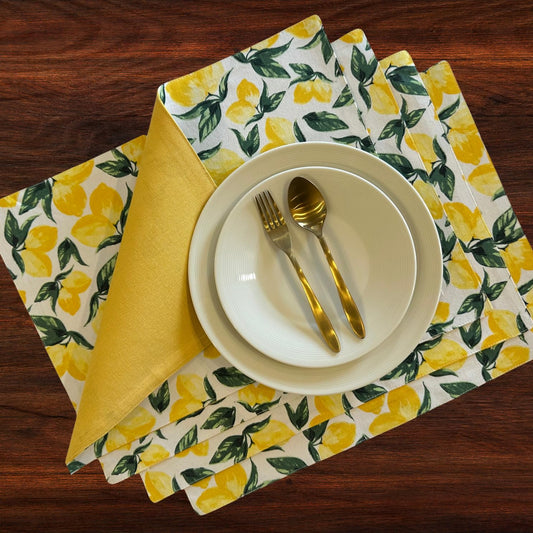 Oak & Lily Placemats – Lemon Yellow Print | 100% Cotton | Heat Resistant | Premium European Quality