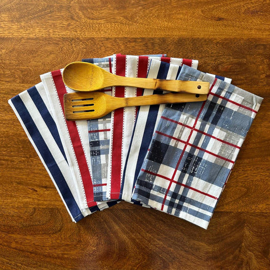 Oak & Lily Kitchen Towels – Blue Check & Elegant Patterns | Set of 6 | 100% Cotton | Anti-Bacterial | Premium European Quality