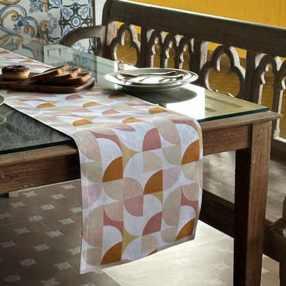 Oak & Lily Table Runner – Rust & Mustard Abstract Geometric Print | 100% Cotton | Premium European Quality