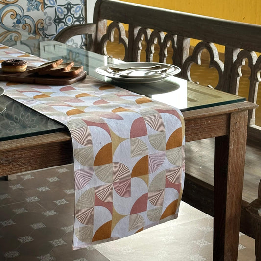 Oak & Lily Table Runner – Rust & Mustard Abstract Geometric Print | 100% Cotton | Premium European Quality