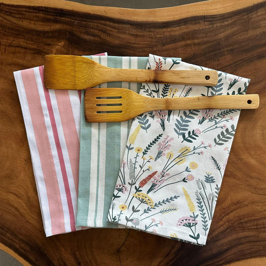 Oak & Lily Kitchen Towels – Green Floral | Set of 3 | 100% Cotton | European Quality | Super Absorbent & Anti-Bacterial