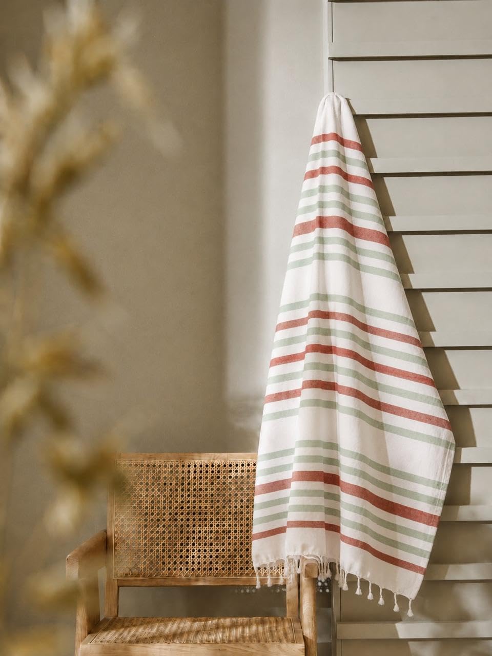 Oak&Lily Crafted Cotton Beach Towel | Large Size  | 120 x 150 cm| Soft & Quick-Dry Towel for Men & Women | Green & Brown Stripes Print