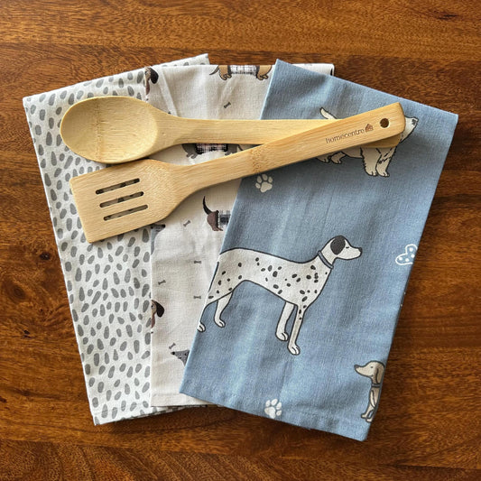 Oak & Lily Kitchen Towels – Dog Prints | Set of 3 | 100% Cotton | European Quality | Super Absorbent & Anti-Bacterial