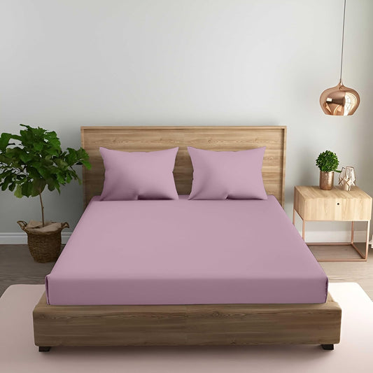 Oak & Lily King Size Elastic Fitted Bedsheet – Solid Dusky Pink | 300 TC | 100% Cotton |  2 Pillow Covers | Soft, Breathable, Premium European Quality