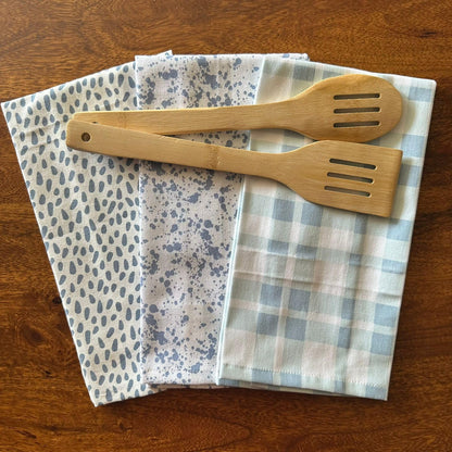 Oak & Lily Kitchen Towels – Blue Stone & Abstract Prints | Set of 3 | 100% Cotton | Super Absorbent | Premium Quality