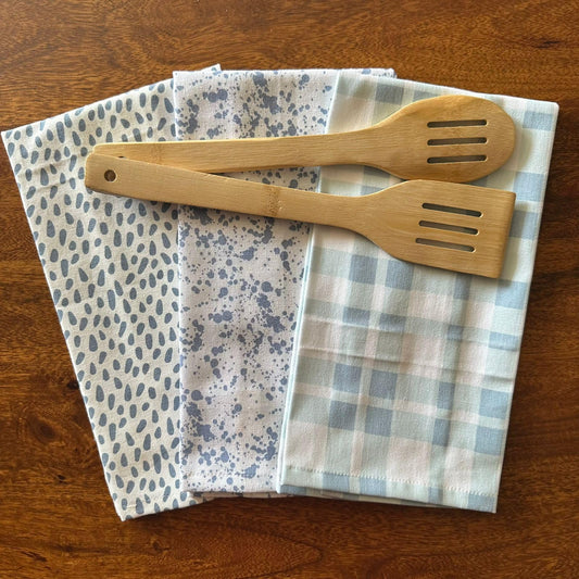 Oak & Lily Kitchen Towels – Blue Stone & Abstract Prints | Set of 3 | 100% Cotton | Super Absorbent | Premium Quality