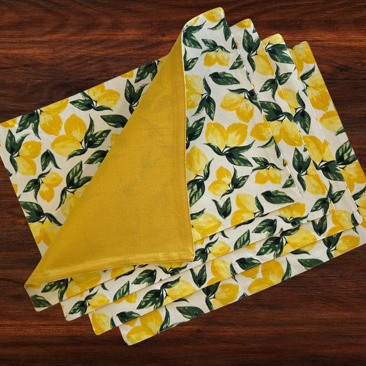 Oak & Lily Placemats – Lemon Yellow Print | 100% Cotton | Heat Resistant | Premium European Quality