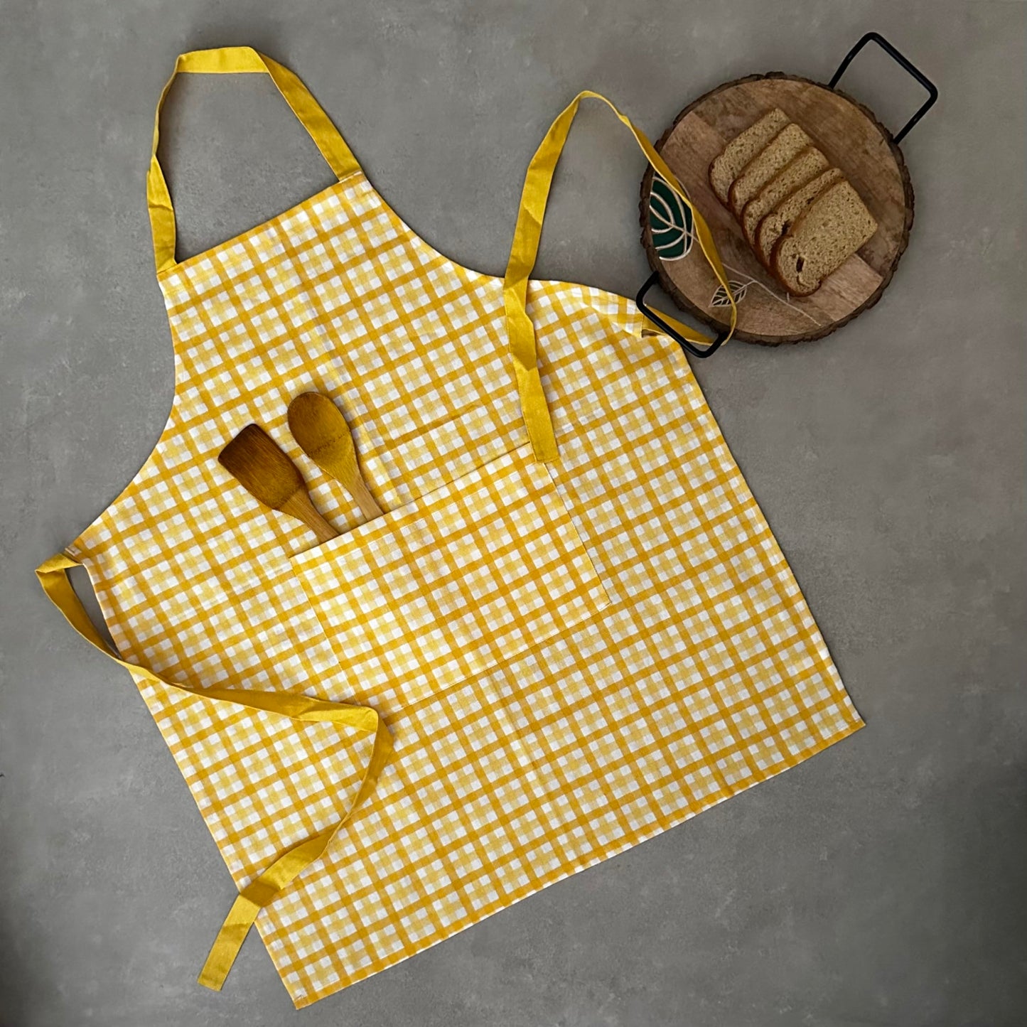 Oak & Lily Apron – Yellow Checkered | 100% Cotton | Stylish & Washable | Unisex Fit