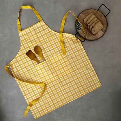 Oak & Lily Apron – Yellow Checkered | 100% Cotton | Stylish & Washable | Unisex Fit
