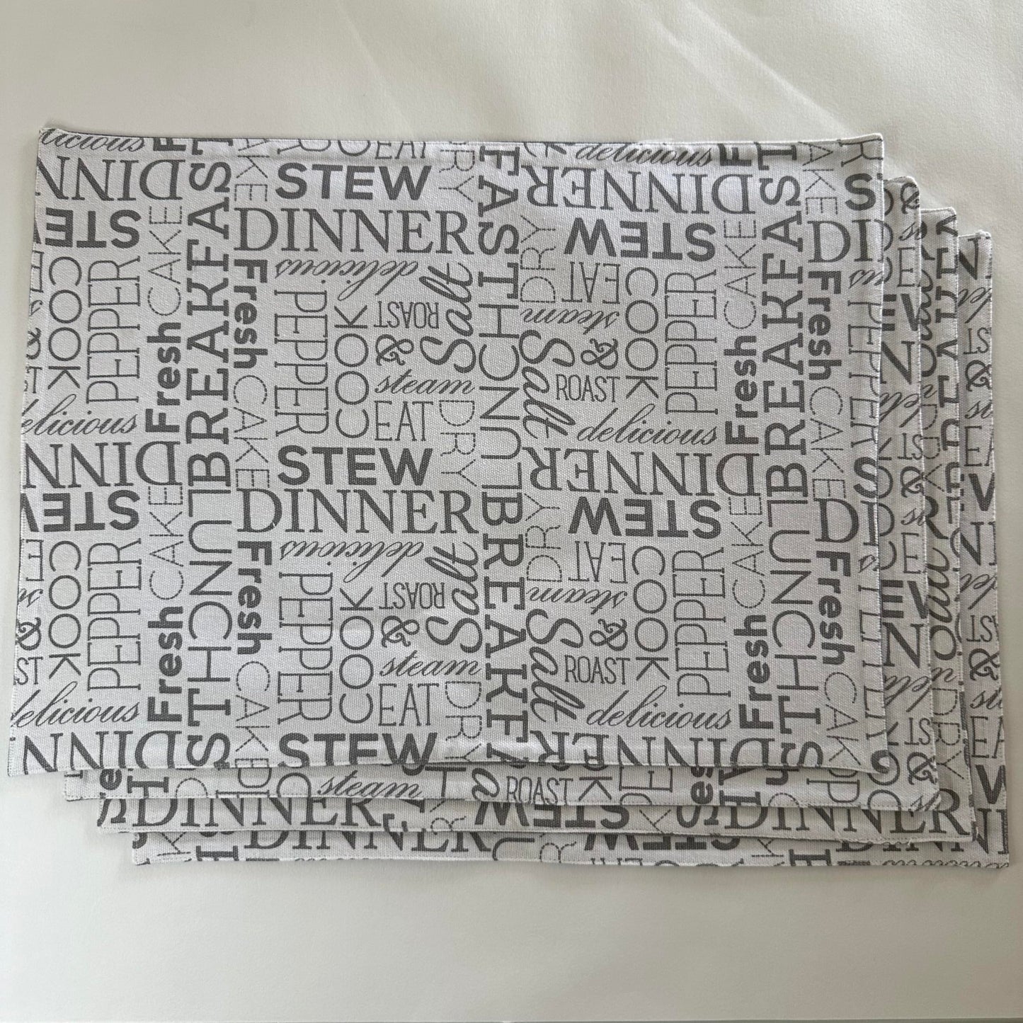 Oak & Lily Placemats – White & Grey Letter Print | 100% Cotton | Heat Resistant | Premium European Quality