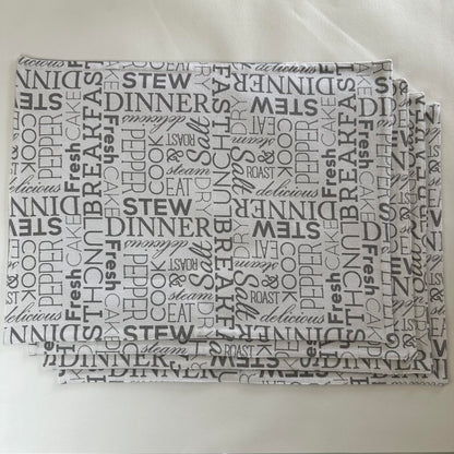 Oak & Lily Placemats – White & Grey Letter Print | 100% Cotton | Heat Resistant | Premium European Quality