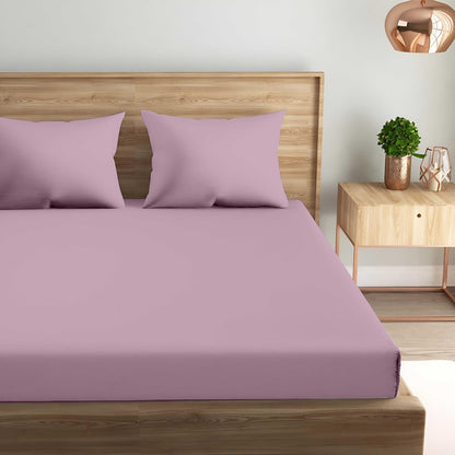 Oak & Lily King Size Elastic Fitted Bedsheet – Solid Dusky Pink | 300 TC | 100% Cotton |  2 Pillow Covers | Soft, Breathable, Premium European Quality