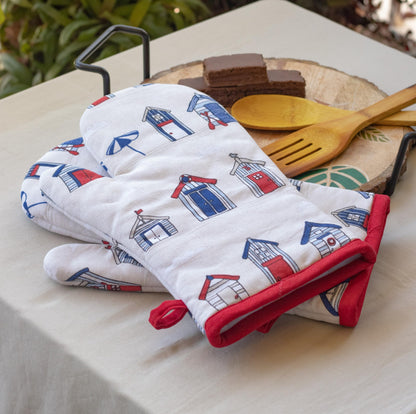 Oak & Lily Kitchen Combo – Red Hearts Apron, Pot Holders with Sailor Hut Mittens | 100% Cotton | Heat Resistant | European Quality