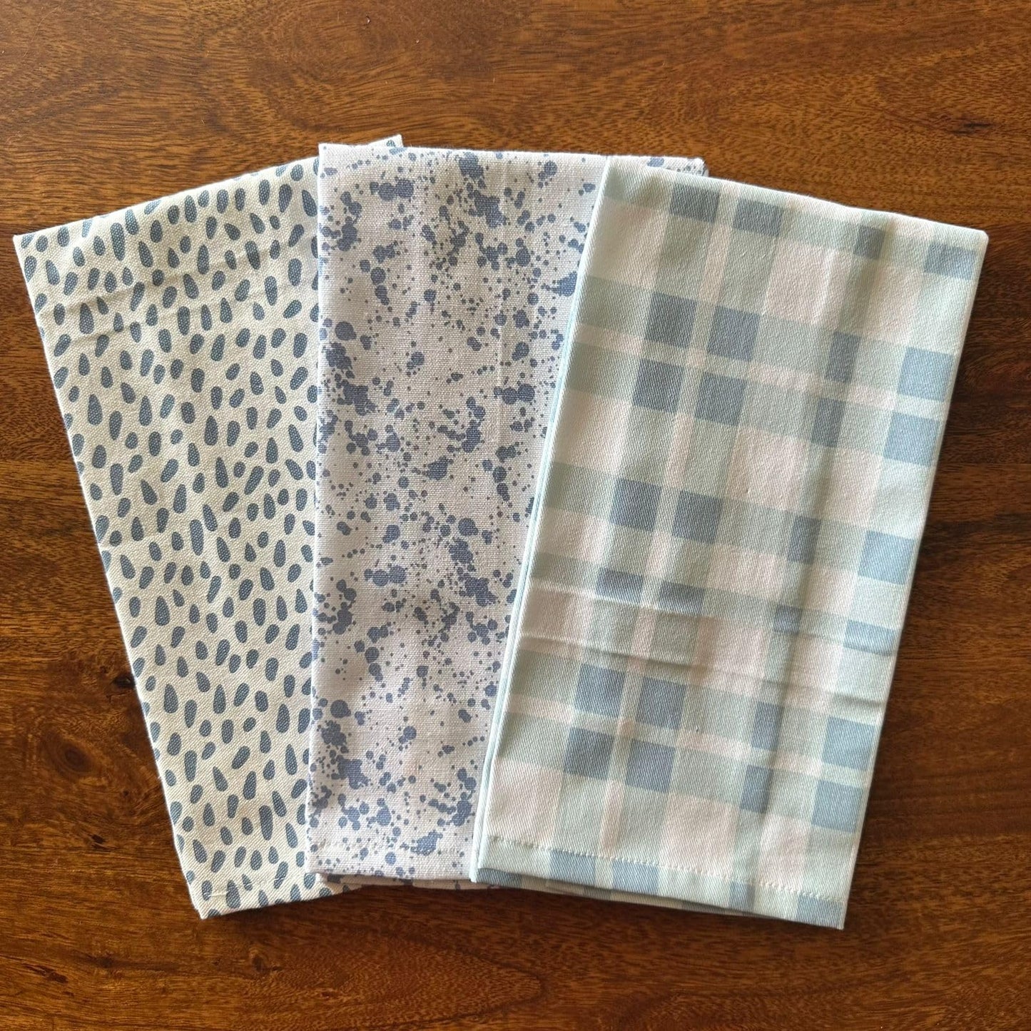 Oak & Lily Kitchen Towels – Blue Stone & Abstract Prints | Set of 3 | 100% Cotton | Super Absorbent | Premium Quality