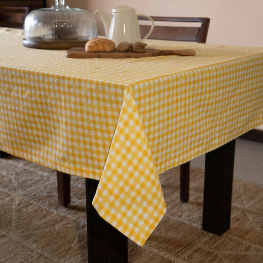 Oak & Lily Table Cloth – Yellow & White Check Print | 100% Cotton | Anti-Slip | Premium European Quality
