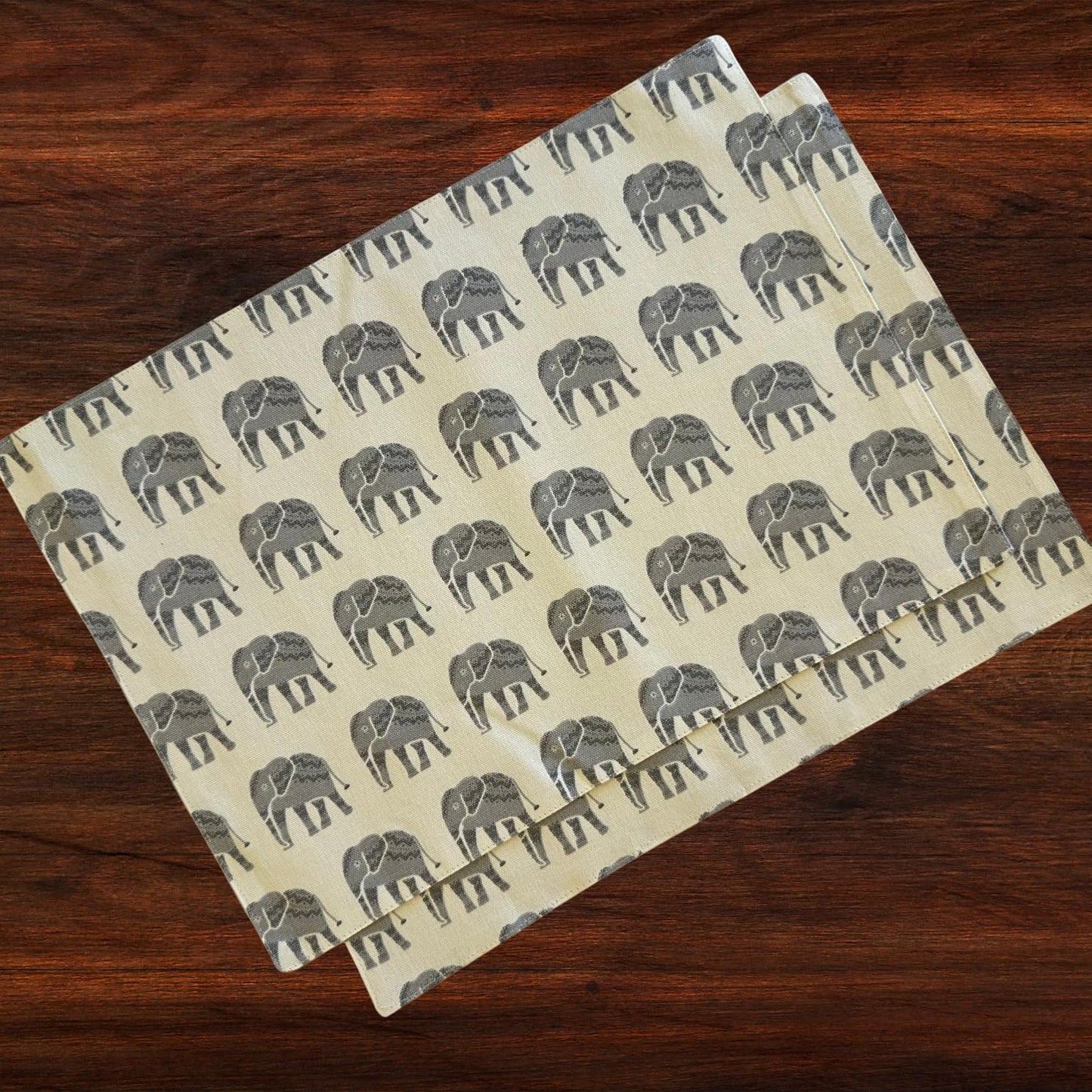 Oak & Lily Placemats – Elephant Print | 100% Cotton | Heat Resistant | Premium European Quality