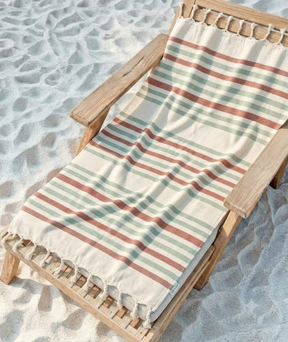 Oak&Lily Crafted Cotton Beach Towel | Large Size  | 120 x 150 cm| Soft & Quick-Dry Towel for Men & Women | Green & Brown Stripes Print