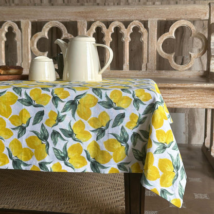Oak & Lily Table Cloth – Zesty Yellow Lemon Print | 100% Cotton | Anti-Slip | Premium European Quality