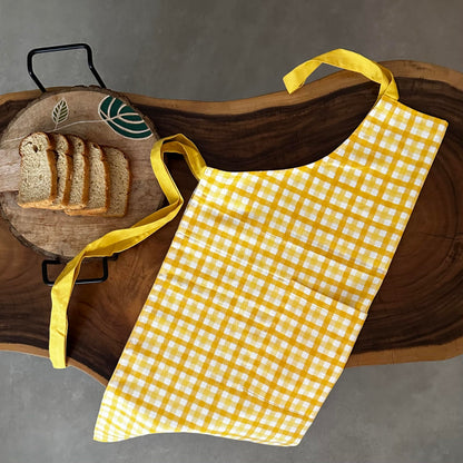 Oak & Lily Apron – Yellow Checkered | 100% Cotton | Stylish & Washable | Unisex Fit