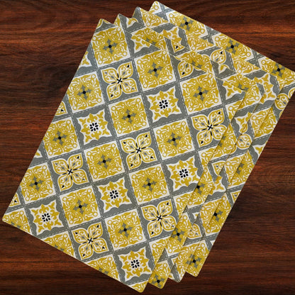Oak & Lily Placemats – Yellow Grey Ethnic Print | 100% Cotton | Heat Resistant | Premium European Quality