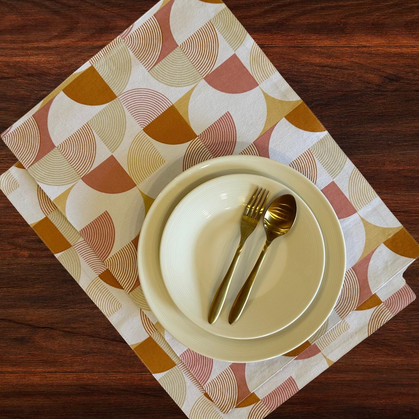 Oak & Lily Placemats – Rust Abstract Print | 100% Cotton | Heat Resistant | Premium European Quality