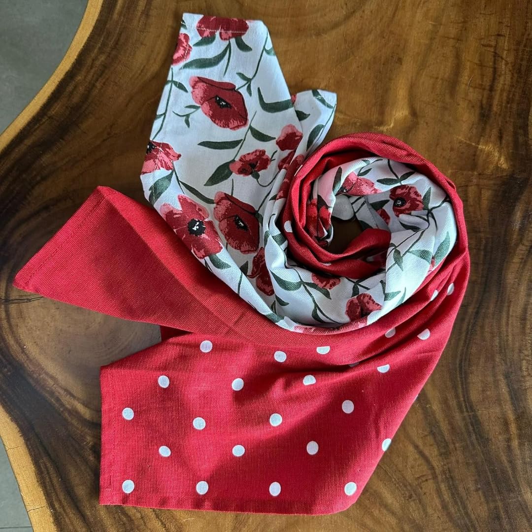 Oak & Lily Kitchen Towels – Red Poppy & Polka Print | Set of 6 | 100% Cotton | Anti-Bacterial | Premium European Quality