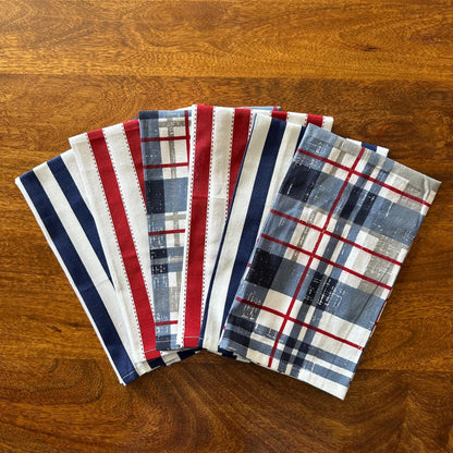 Oak & Lily Kitchen Towels – Blue Check & Elegant Patterns | Set of 6 | 100% Cotton | Anti-Bacterial | Premium European Quality