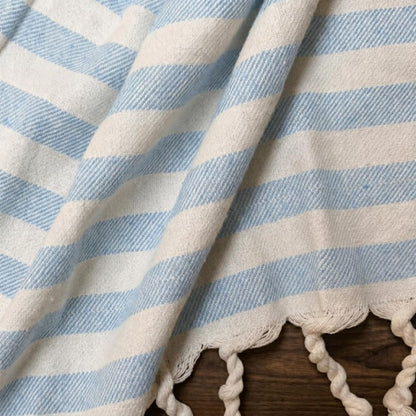Oak & Lily 100% Cotton Sofa Throw Blanket (50x60 Inches) – Soft & Breathable Decorative Throw | Lightweight for Sofa, Bed & Travel | Blue Stripe
