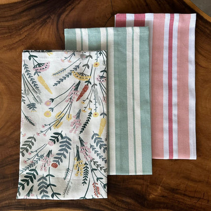 Oak & Lily Kitchen Towels – Green Floral | Set of 3 | 100% Cotton | European Quality | Super Absorbent & Anti-Bacterial