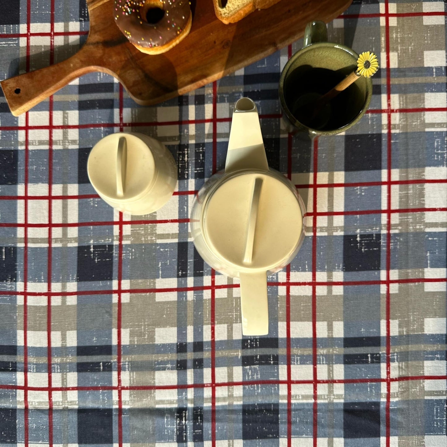 Oak & Lily Table Cloth – Elegant Blue Check Print | 100% Cotton | Anti-Slip | Premium European Quality | Washable Centre Table Cover