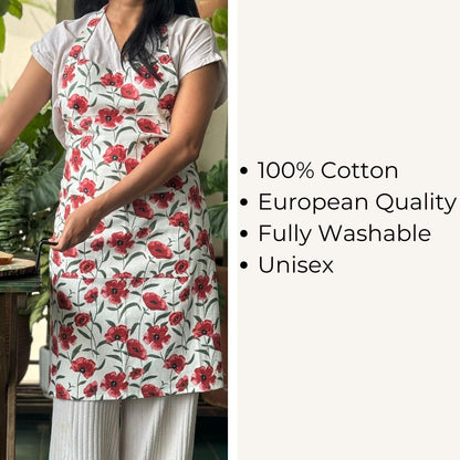 Oak & Lily Kitchen Linen Combo – Red Poppy Apron, Polka Dot Pot Holders & 3 Cotton Napkins | 100% Cotton | Heat Resistant | European Quality